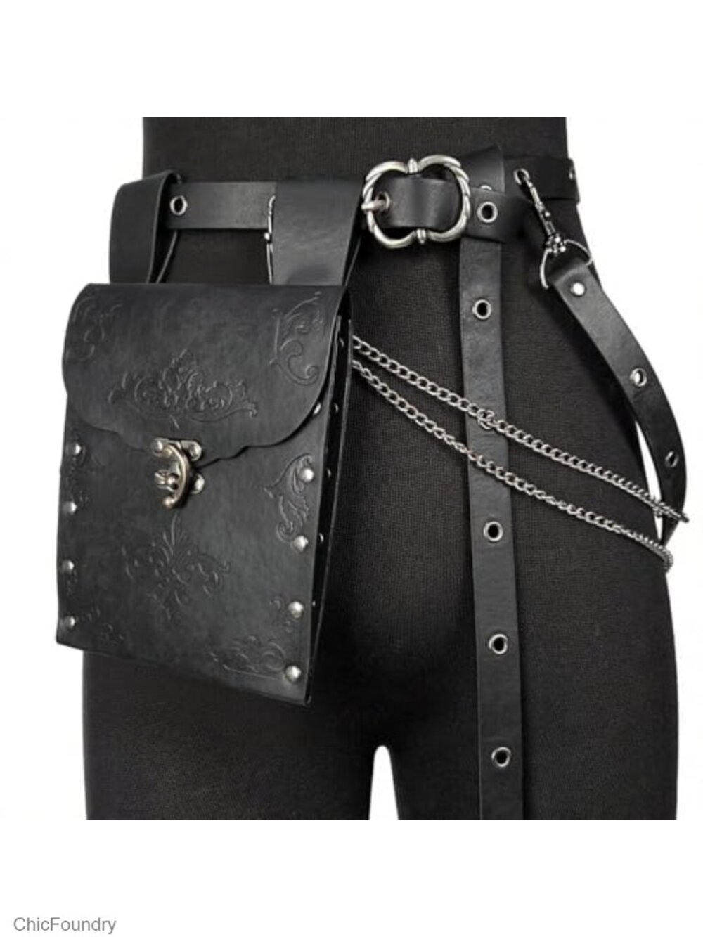 Medieval DIY Belt with Vintage Renaissance Pouch Faux Leather Detachable Chains